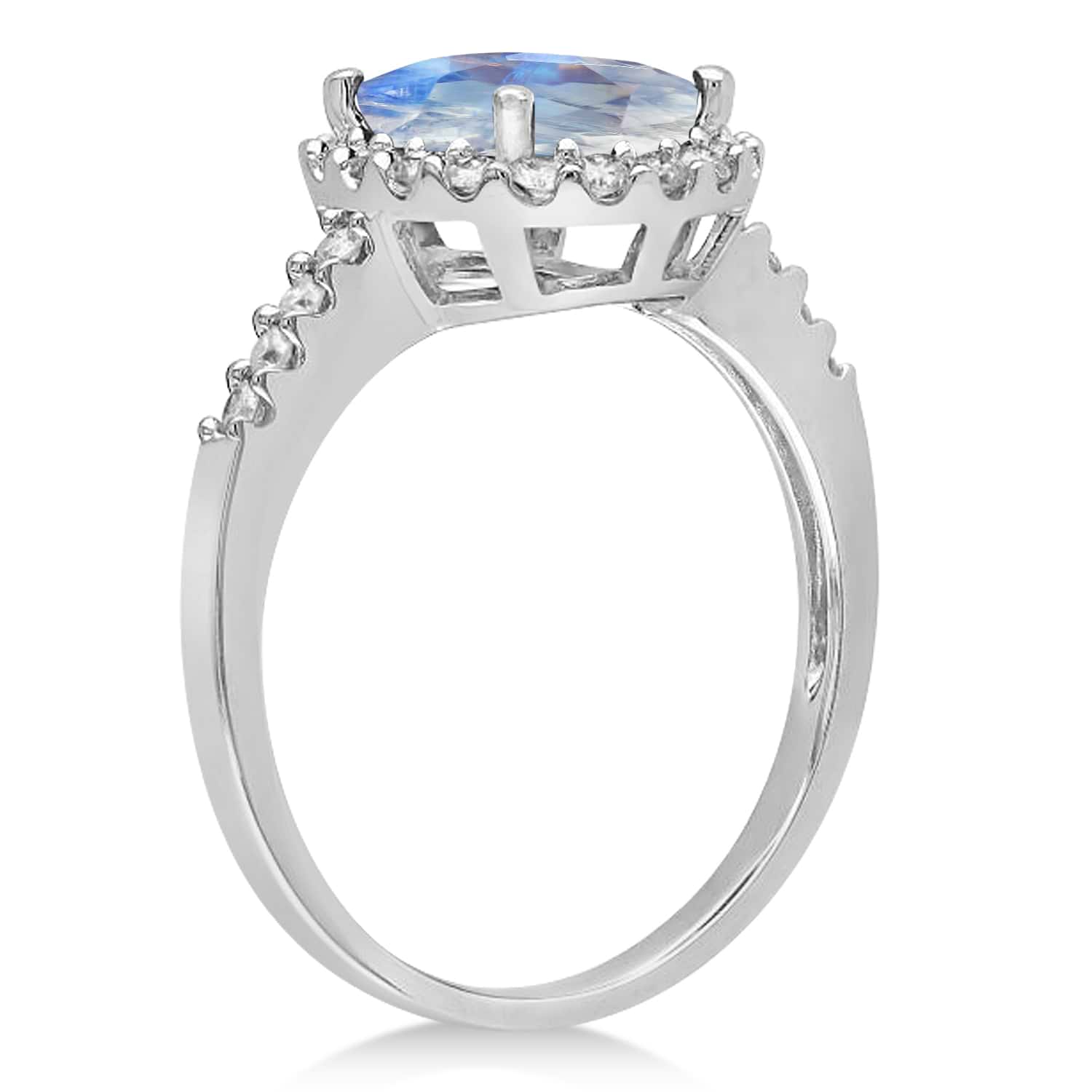 Oval Moonstone & Halo Diamond Engagement Ring 14k White Gold (1.42ct)