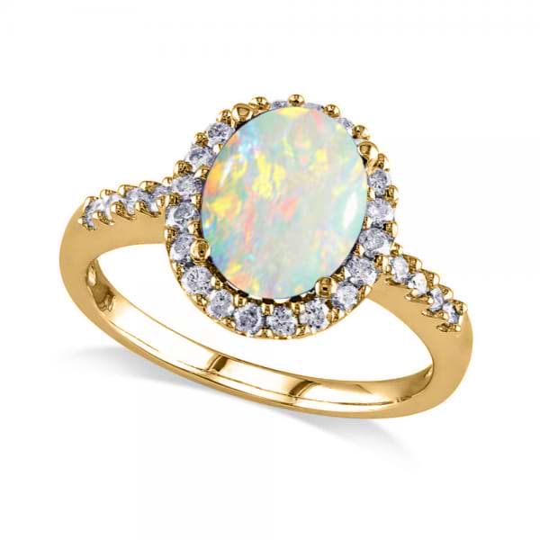 Oval Opal & Halo Diamond Engagement Ring 14k Yellow Gold 2.07ct - DE547