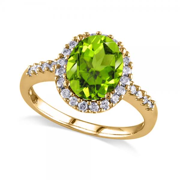 Oval Peridot & Halo Diamond Engagement Ring 14k Yellow Gold 2.67ct