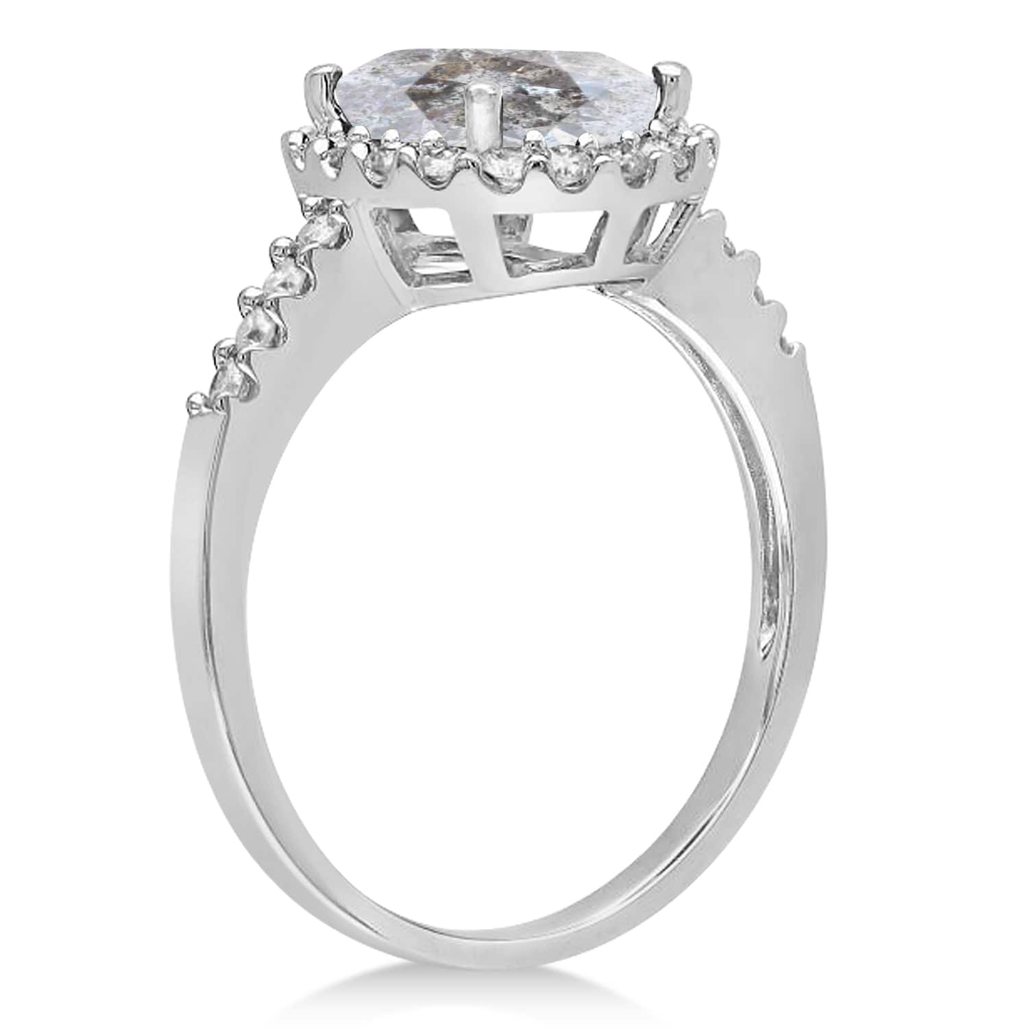 Oval Salt & Pepper & Halo Diamond Engagement Ring 14k White Gold 2.82ct