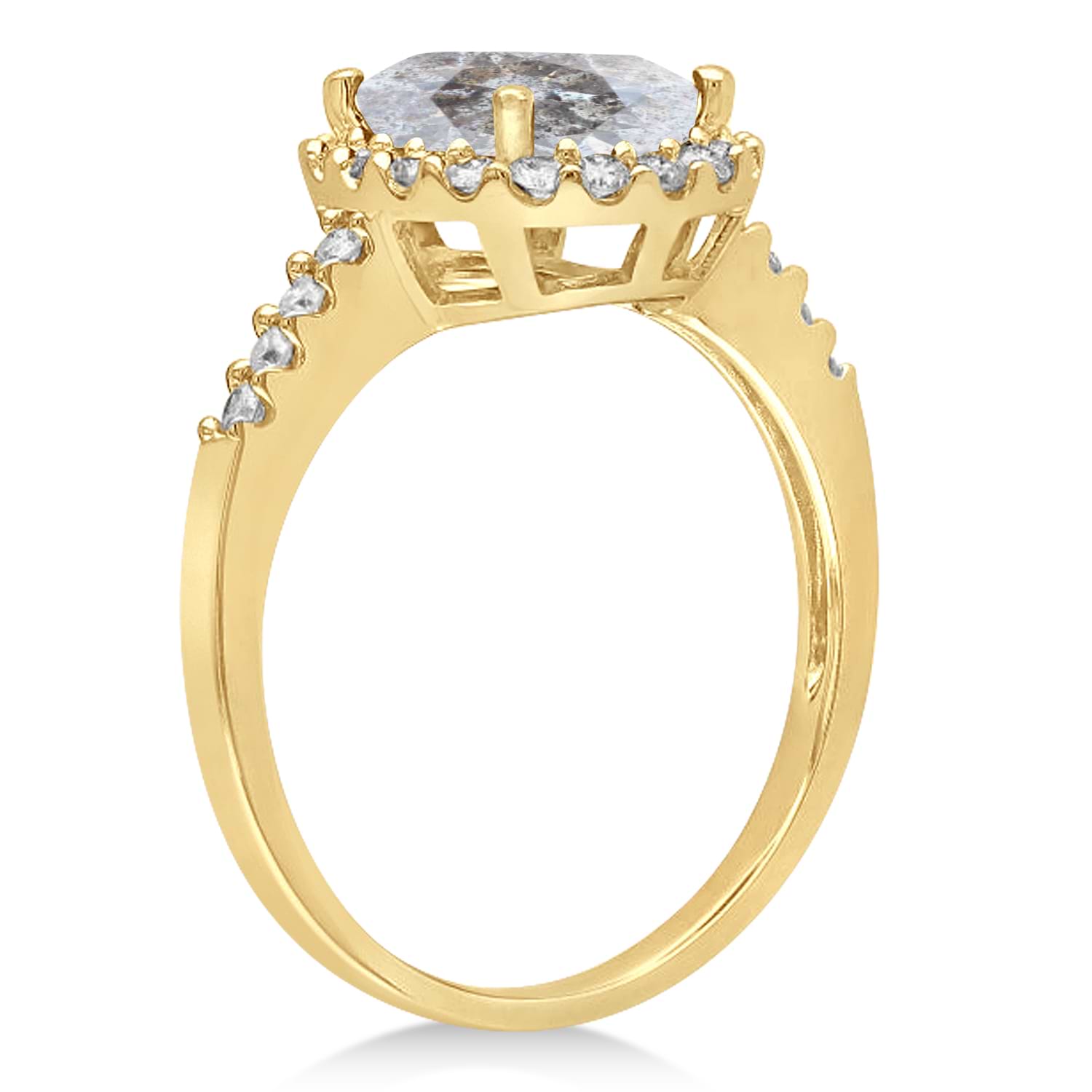 Oval Salt & Pepper & Halo Diamond Engagement Ring 14k Yellow Gold 2.82ct