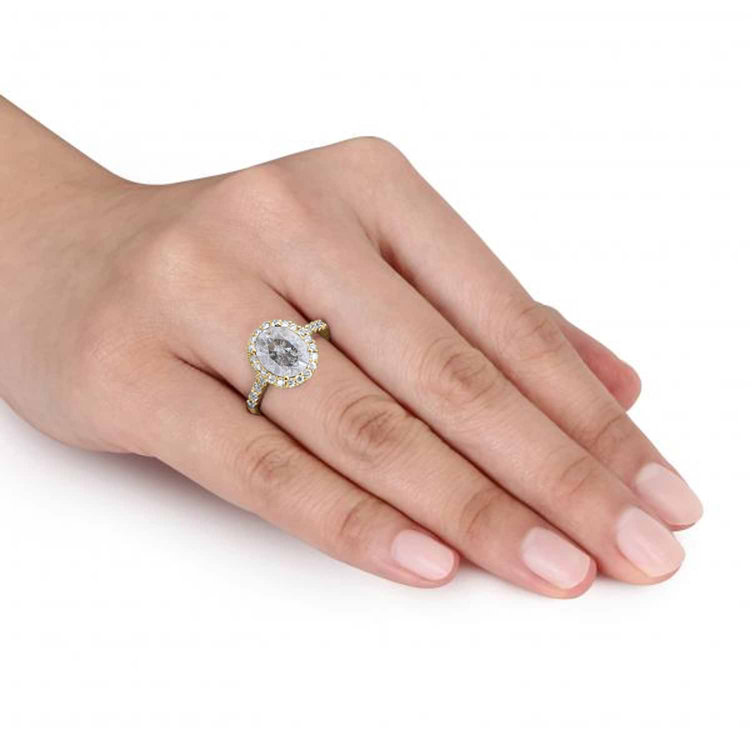 Oval Salt & Pepper & Halo Diamond Engagement Ring 14k Yellow Gold 2.82ct