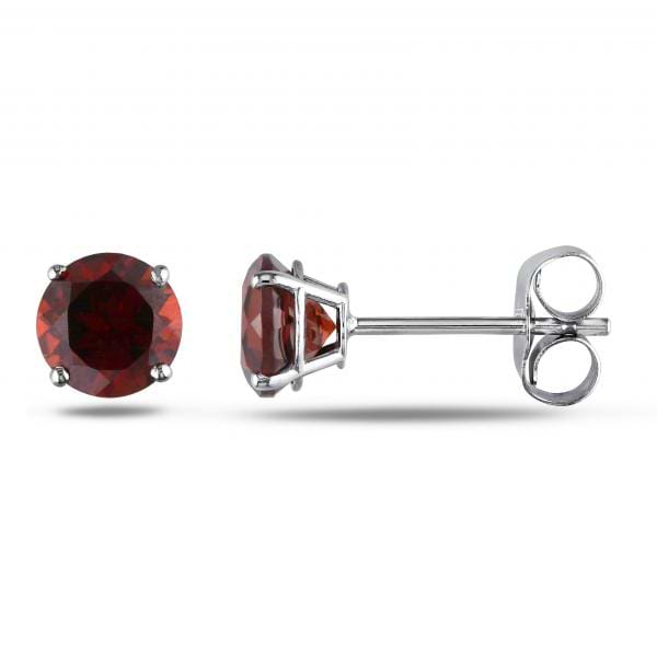 Round Cut Solitaire Garnet Stud Earrings in 14k White Gold (1.30ct)