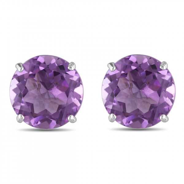 Round Cut Solitaire Amethyst Stud Earrings in 14k White Gold (3.30ct)