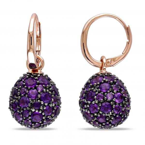 Purple Amethyst Ball Cluster Earrings Leverbacks 14k Rose Gold 0.60ct