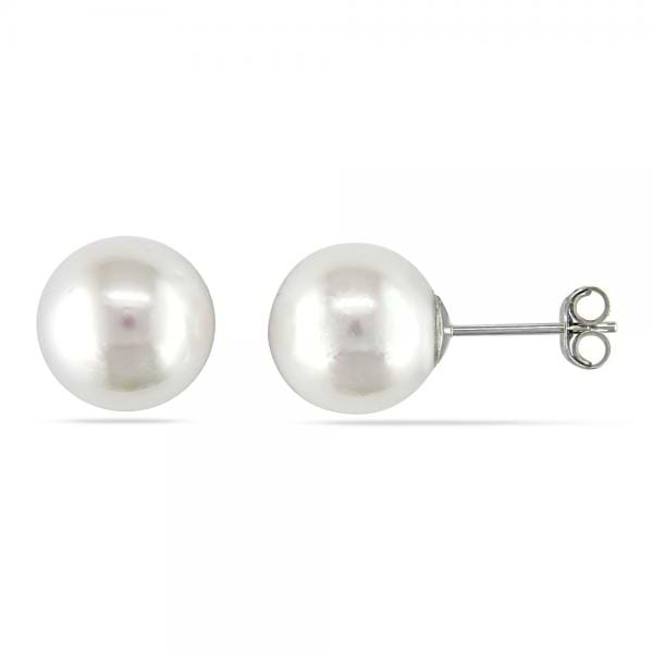 White South Sea Pearl Stud Earrings 14k White Gold 10-11mm