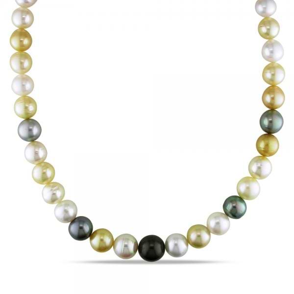 Multicolored Cultured Pearl Strand Necklace 14k White Gold 10-12.5mm