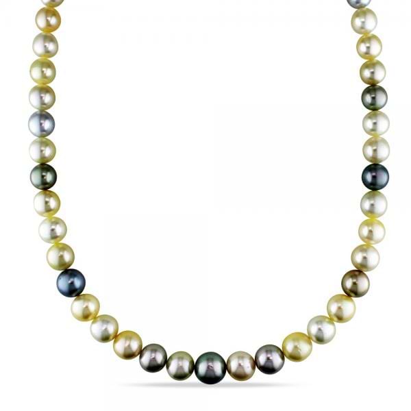 Multicolored Cultured Pearl Strand Necklace 14k Gold Clasp 9-12mm