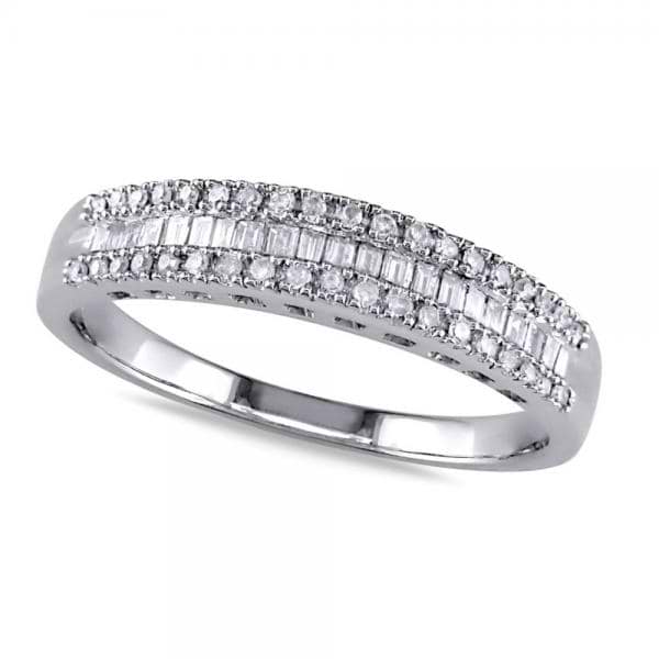 3 Row Baguette & Round Diamond Wedding Band in 14K White Gold (0.25ct)