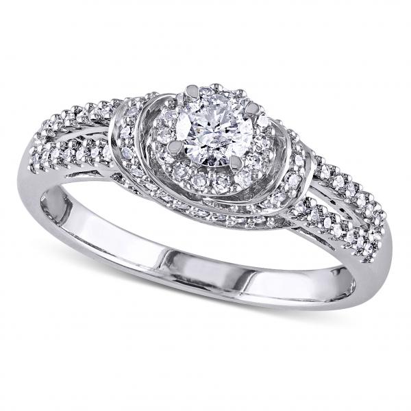 Halo Diamond Engagement Ring w/ Side Stones in 14k White Gold (0.50ct)