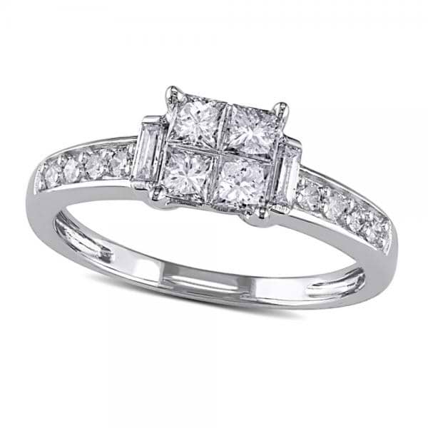 Invisible-Set Princess Cut Diamond Engagement Ring 14k W. Gold 0.65ct