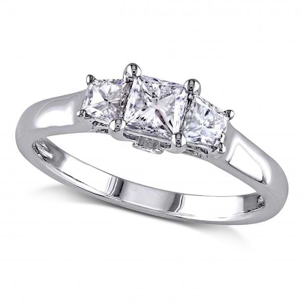 Princess Cut Diamond 3 Stone Engagement Ring 14k White Gold (1.00ct)