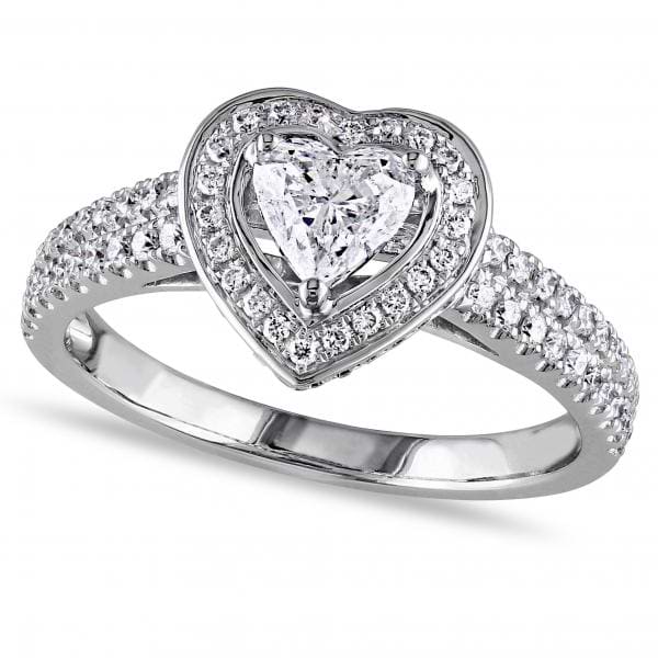 Heart Shaped Halo Diamond Engagement Ring in 14k White Gold (1.00ct)