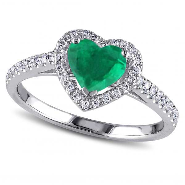 Heart Shaped Emerald & Diamond Halo Engagement Ring 14k White Gold 1 ...