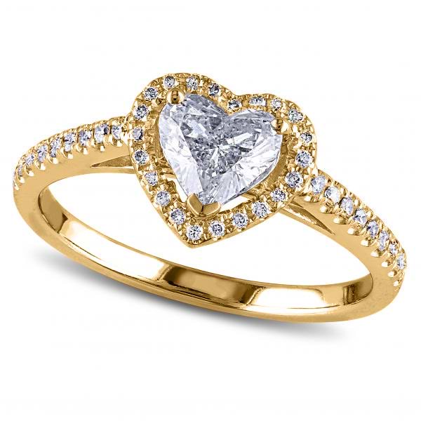 Heart Shaped Lab Grown Diamond Halo Engagement Ring in 14k Yellow Gold (1.00ct)