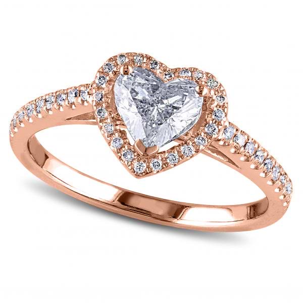 Heart Shaped Moissanite & Diamond Halo Engagement Ring in 14k Rose Gold (1.50ct)