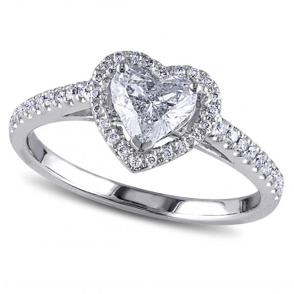 Heart Shaped Moissanite & Diamond Halo Engagement Ring in 14k White Gold (1.00ct)