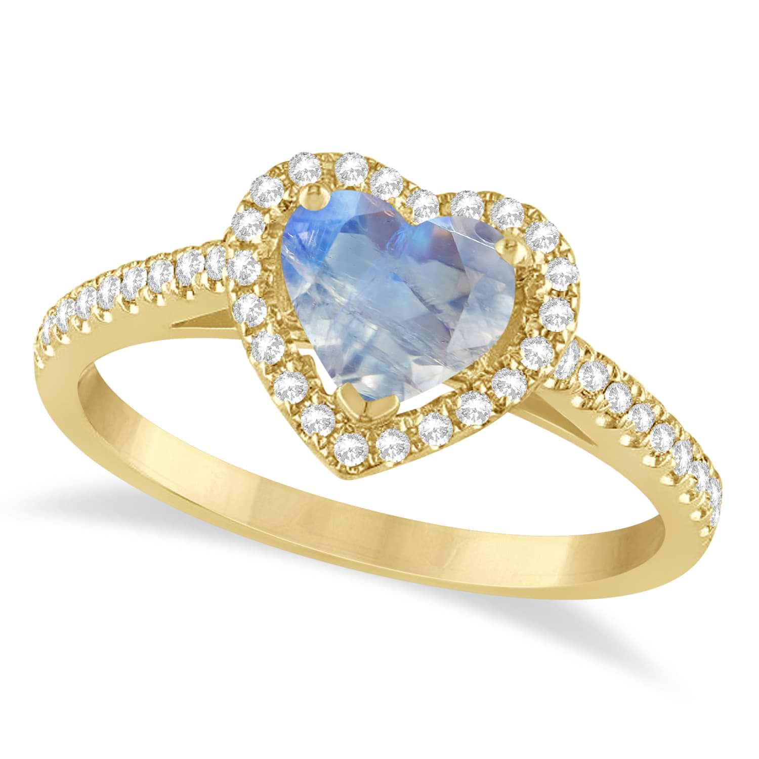 Heart Shaped Moonstone & Diamond Halo Engagement Ring 14k Yellow Gold 1.50ct