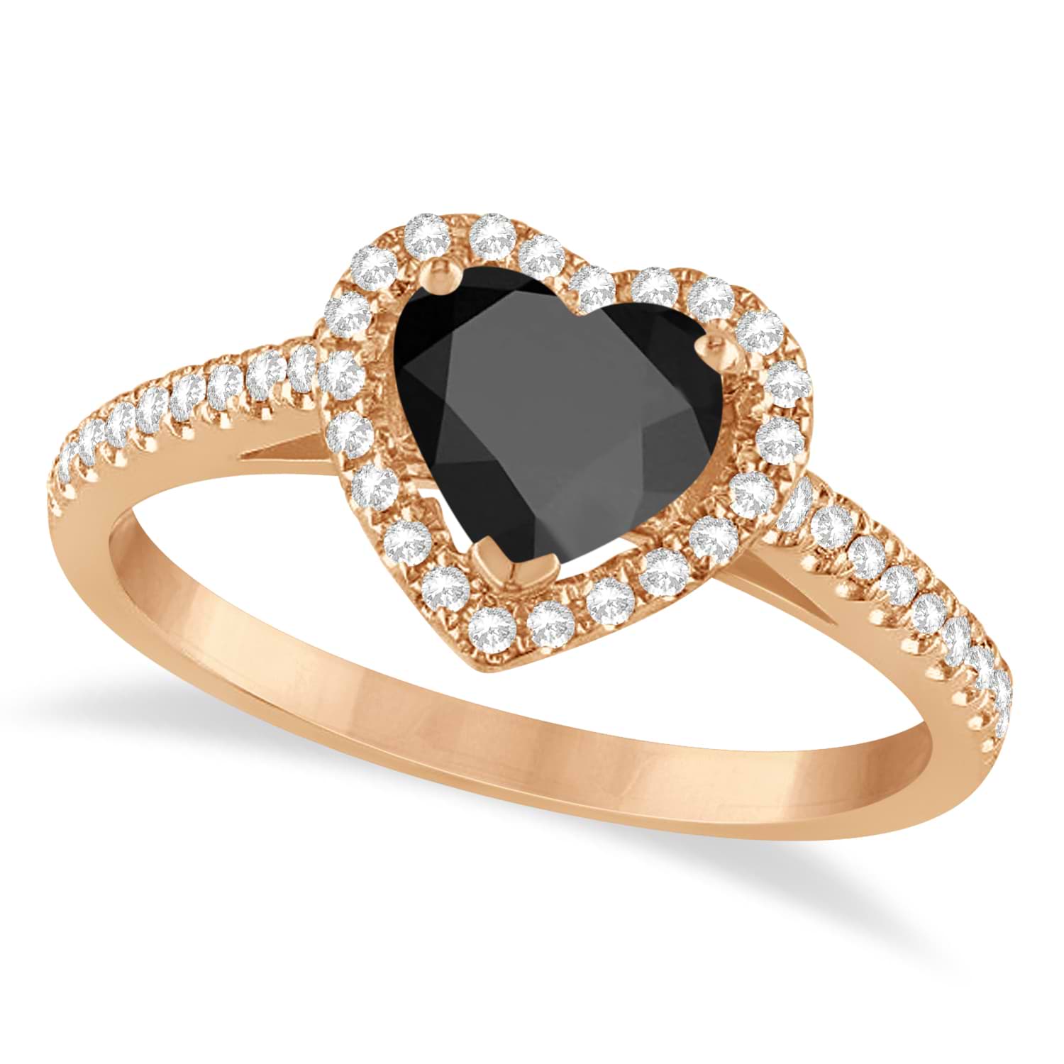 Heart Shaped Onyx & Diamond Halo Engagement Ring 14k Rose Gold 1.50ct