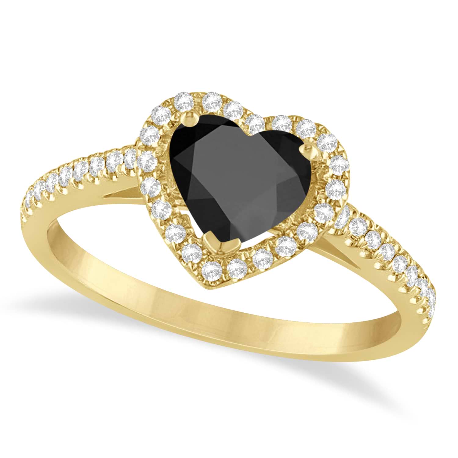 Heart Shaped Onyx & Diamond Halo Engagement Ring 14k Yellow Gold 1.50ct
