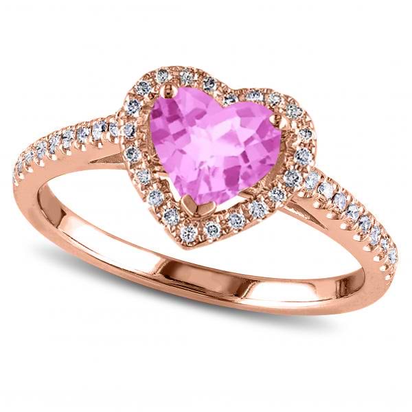 Heart Shaped Pink Sapphire & Diamond Halo Engagement Ring 14k Rose Gold  1.50ct - DM253