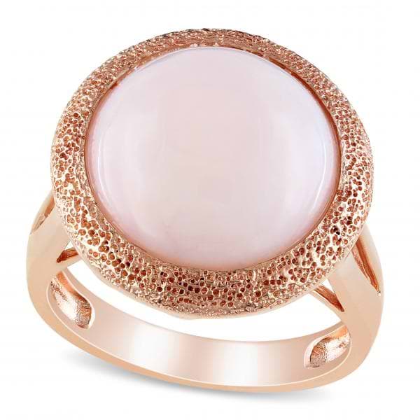 Bezel Set Pink Opal Fashion Ring Textured Frame Sterling Silver 4.50ct