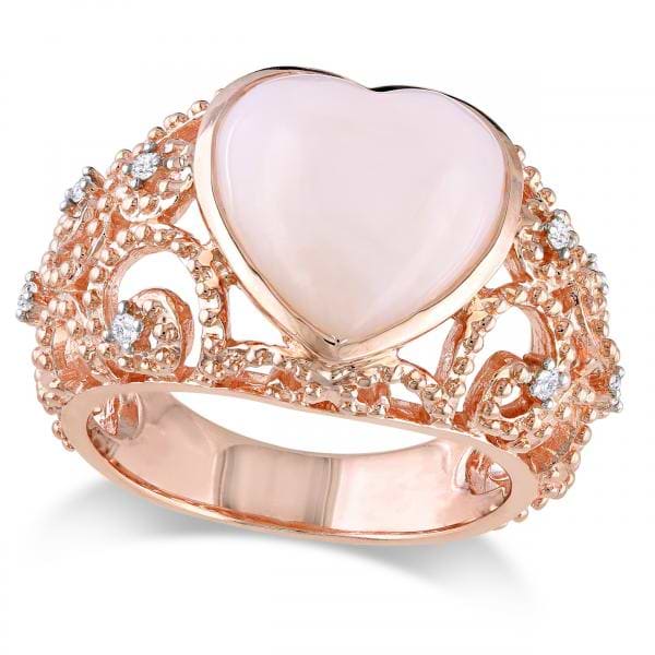 Pink Opal Diamond Heart Shaped Cocktail Ring Sterling Silver (4.33ct)
