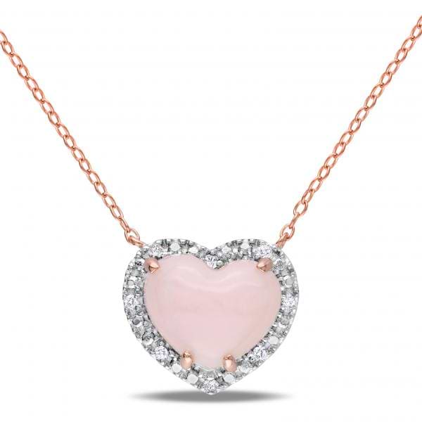 Pink Opal & Diamond Heart Pendant Necklace in Sterling Silver (3.46ct)