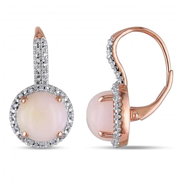 Pink Opal & Halo Diamond Drop Earrings in Sterling Silver (6.20ct)