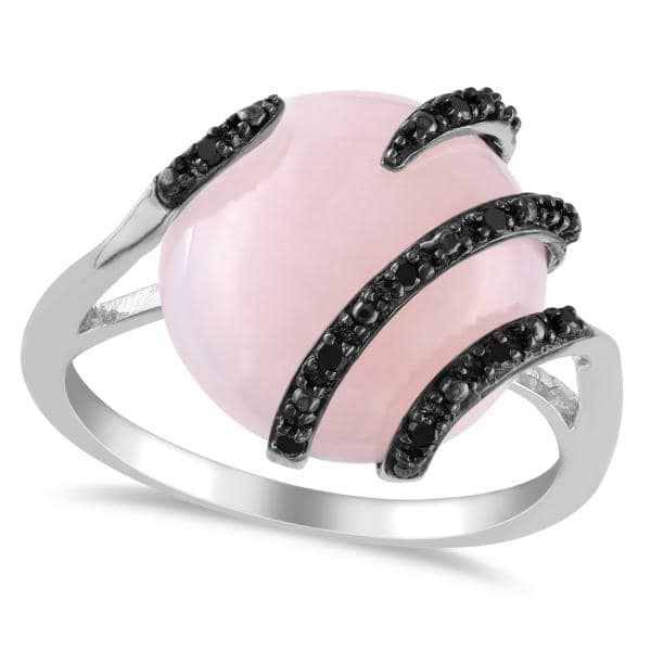 Pink Opal & Black Diamond Fashion Ring in Sterling Silver (5.56ct)