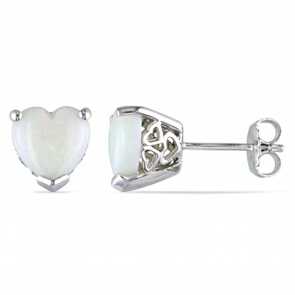 Heart Shaped White Opal Stud Earrings .925 Sterling Silver  (2.44ct)