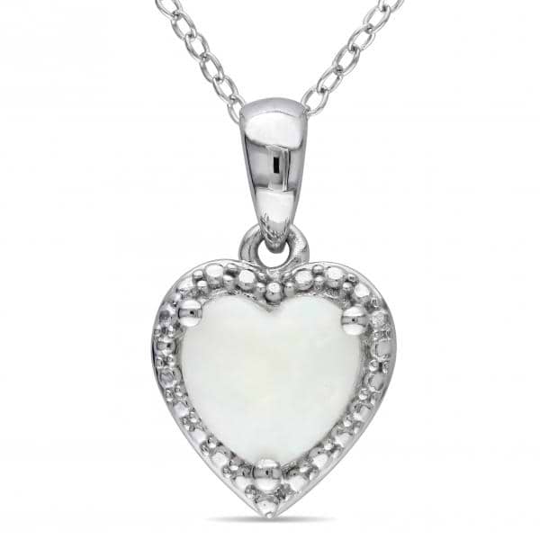 White Opal Heart Shaped Pendant Necklace in Sterling Silver (0.94ct)