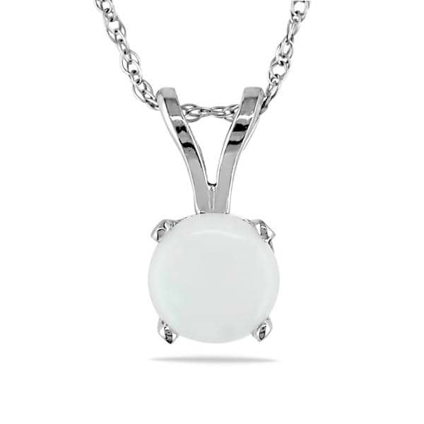 Round White Opal Solitaire Pendant Necklace in 14k White Gold (0.55ct)