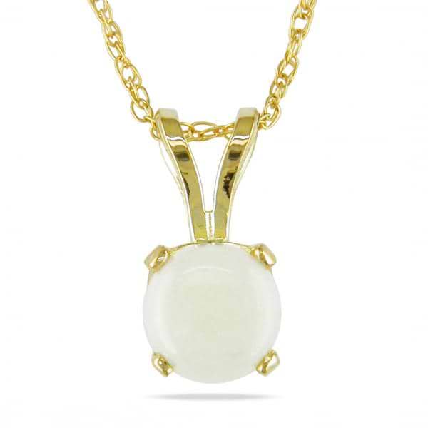 Round White Opal Solitaire Pendant Necklace 14k Yellow Gold (0.55ct)