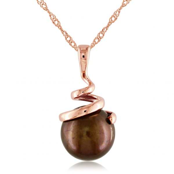 Freshwater Chocolate Pearl Swirl Pendant Necklace 14k R. Gold 8-8.5mm