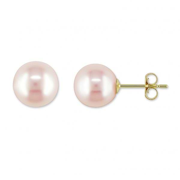 Cultured Freshwater Pink Pearl Stud Earrings 14k Yellow Gold 8-8.5mm