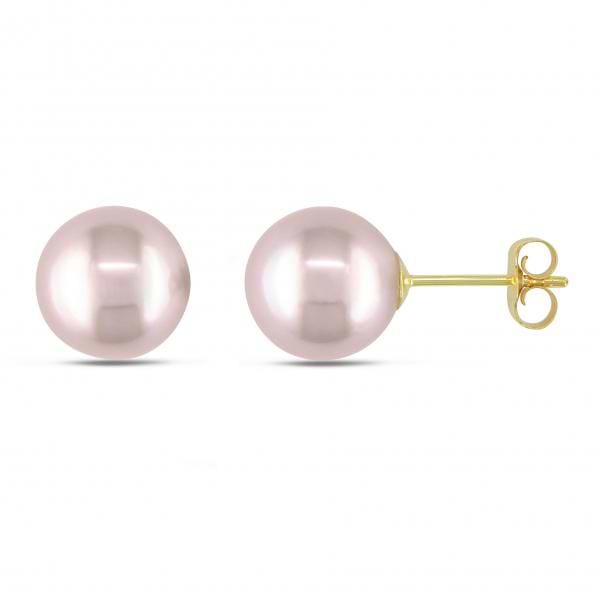 Cultured Freshwater Pink Pearl Stud Earrings 14k Yellow Gold 7-7.5mm