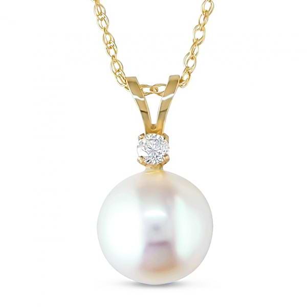 Freshwater Pearl & Diamond Pendant Necklace 14k Y. Gold 8-8.5mm 0.05ct