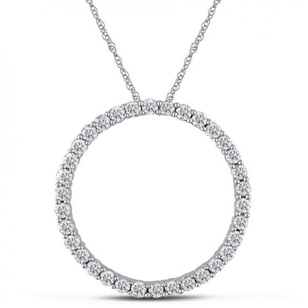 Diamond Circle of Life Pendant Necklace Women's 14k White Gold 1.00ct