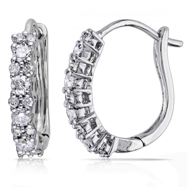 Diamond Huggies, Hoop Earrings for Women 14k White Gold 0.50ct