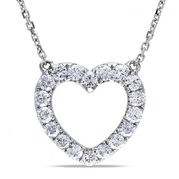 Open Heart Diamond Pendant Necklace for Women 14k White Gold 0.50ct