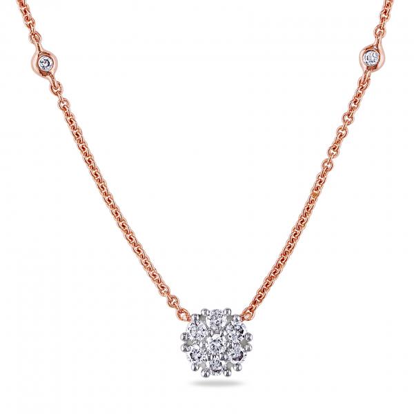 Bezel Set Diamonds By The Yard Cluster Necklace 14k Rose Gold 0.33ct