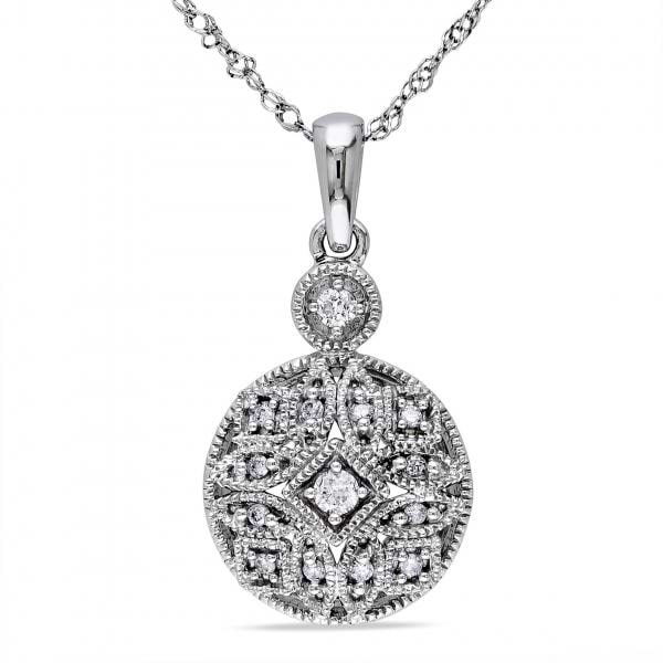 Vintage Diamond and 14K White Gold Open Heart Necklace