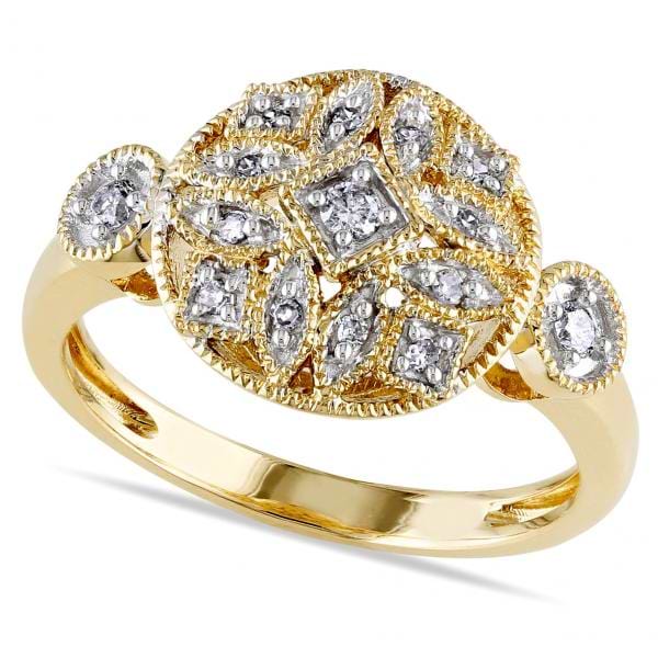Vintage Style Diamond Ring Filgree Design 14k Yellow Gold 0.14ct