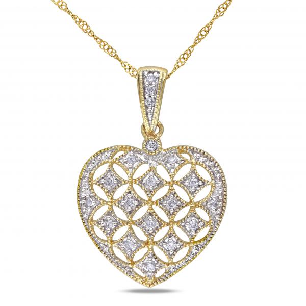 Vintage Design Diamond Heart Pendant Necklace 14k Yellow Gold 0.14ct