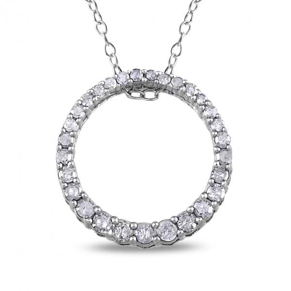 Prong Set Diamond Circle Pendant Necklace in Sterling Silver 0.33ct