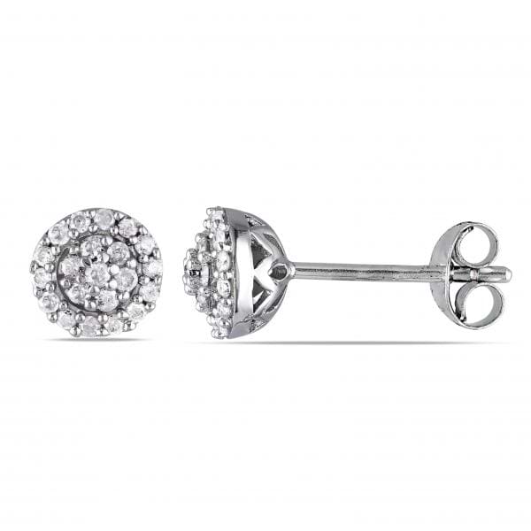 Halo Diamond Stud Earrings in Cluster Design Sterling Silver 0.25ct