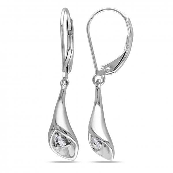 Flower Pedal Diamond Prong Drop Earrings Sterling  Silver 0.022ct.
