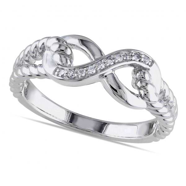 Infinity Ring w/ Braided Sides, Diamond Accents Sterling Silver 0.05