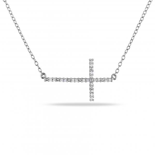 Diamond Sideways Cross Necklace for Women in Sterling Silver 0.10ct
